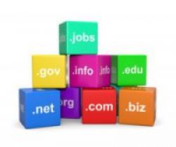Domain name extensions written on to the side of coloured boxes